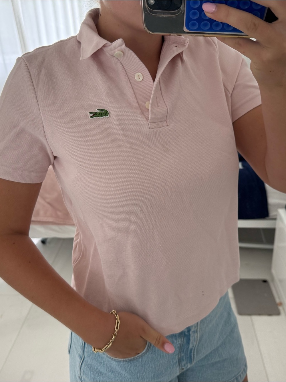 Lacoste Pale Pink Polo with Green Croc Logo - Picture 3 of 3
